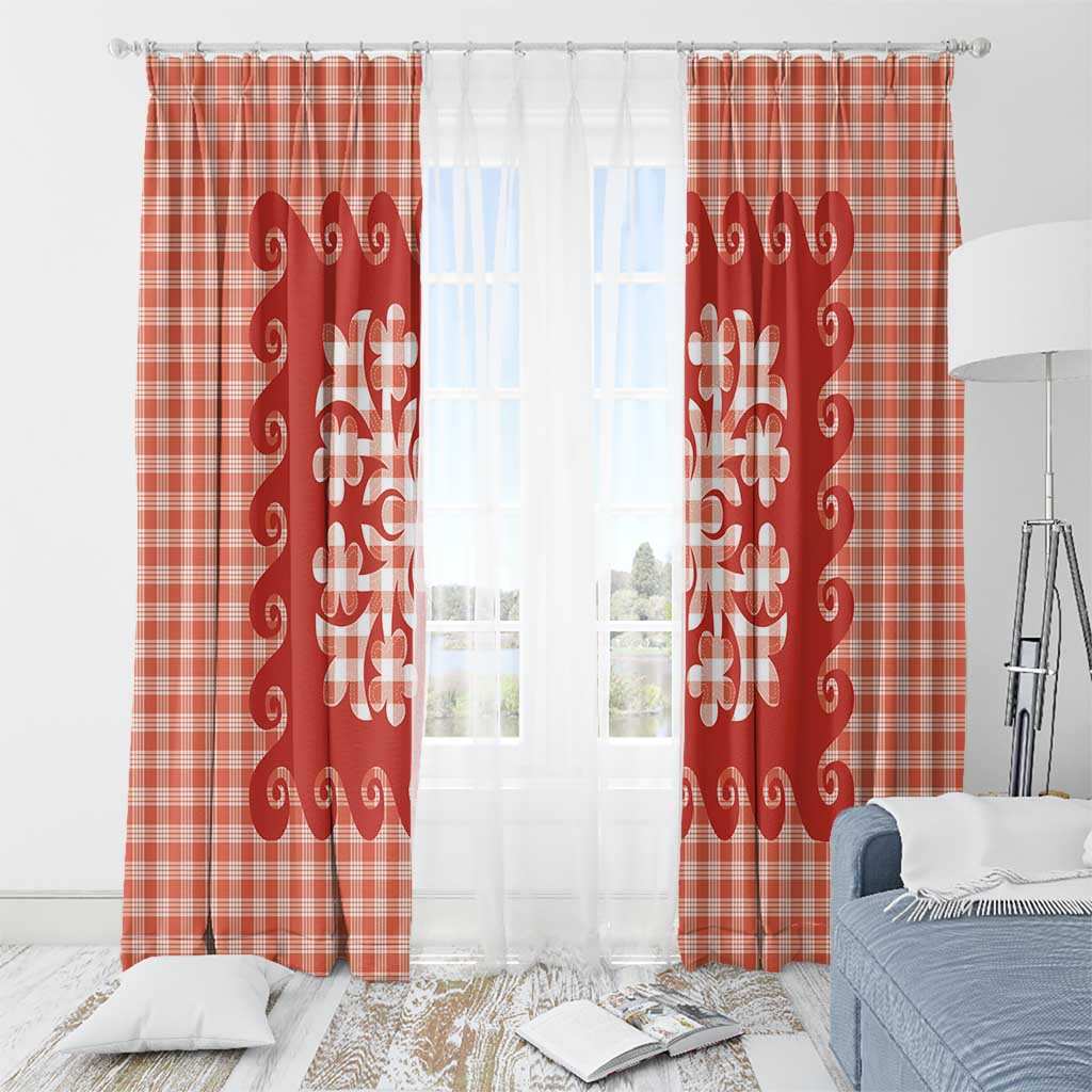 Red Ulu Palaka Quilt Pattern Window Curtain Hawaii Culture Breadfruit LT9 - Polynesian Pride