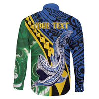 Personalised Crocodile and Shark Solomon Islands Family Matching Long Sleeve Bodycon Dress and Hawaiian Shirt Polynesian Tribal Tattoo LT9 - Polynesian Pride