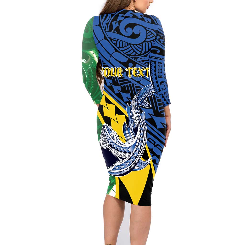 Personalised Crocodile and Shark Solomon Islands Family Matching Long Sleeve Bodycon Dress and Hawaiian Shirt Polynesian Tribal Tattoo LT9 - Polynesian Pride