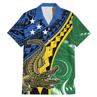 Personalised Crocodile and Shark Solomon Islands Family Matching Mermaid Dress and Hawaiian Shirt Polynesian Tribal Tattoo LT9 Dad's Shirt - Short Sleeve Green - Polynesian Pride