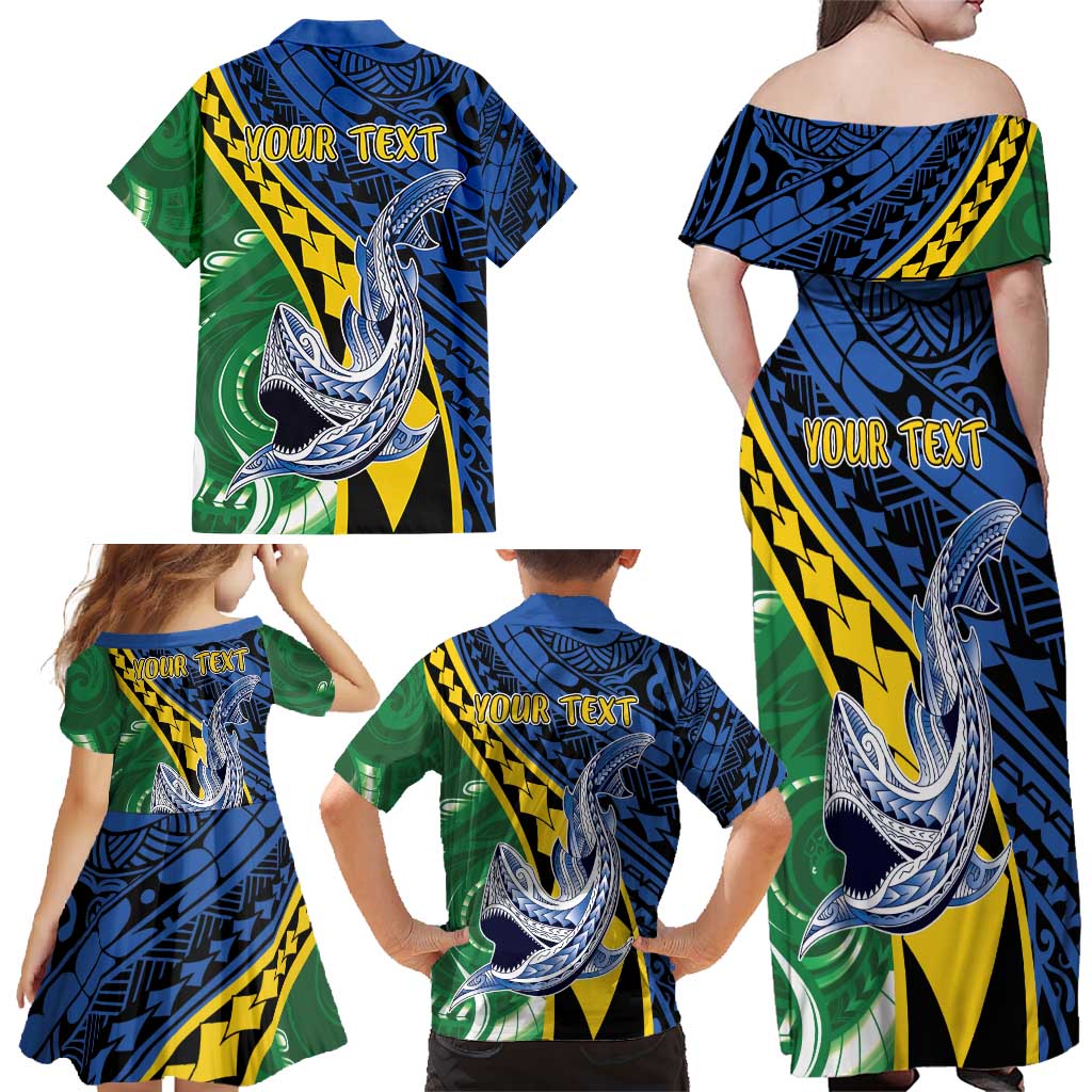 Personalised Crocodile and Shark Solomon Islands Family Matching Off Shoulder Maxi Dress and Hawaiian Shirt Polynesian Tribal Tattoo LT9 - Polynesian Pride