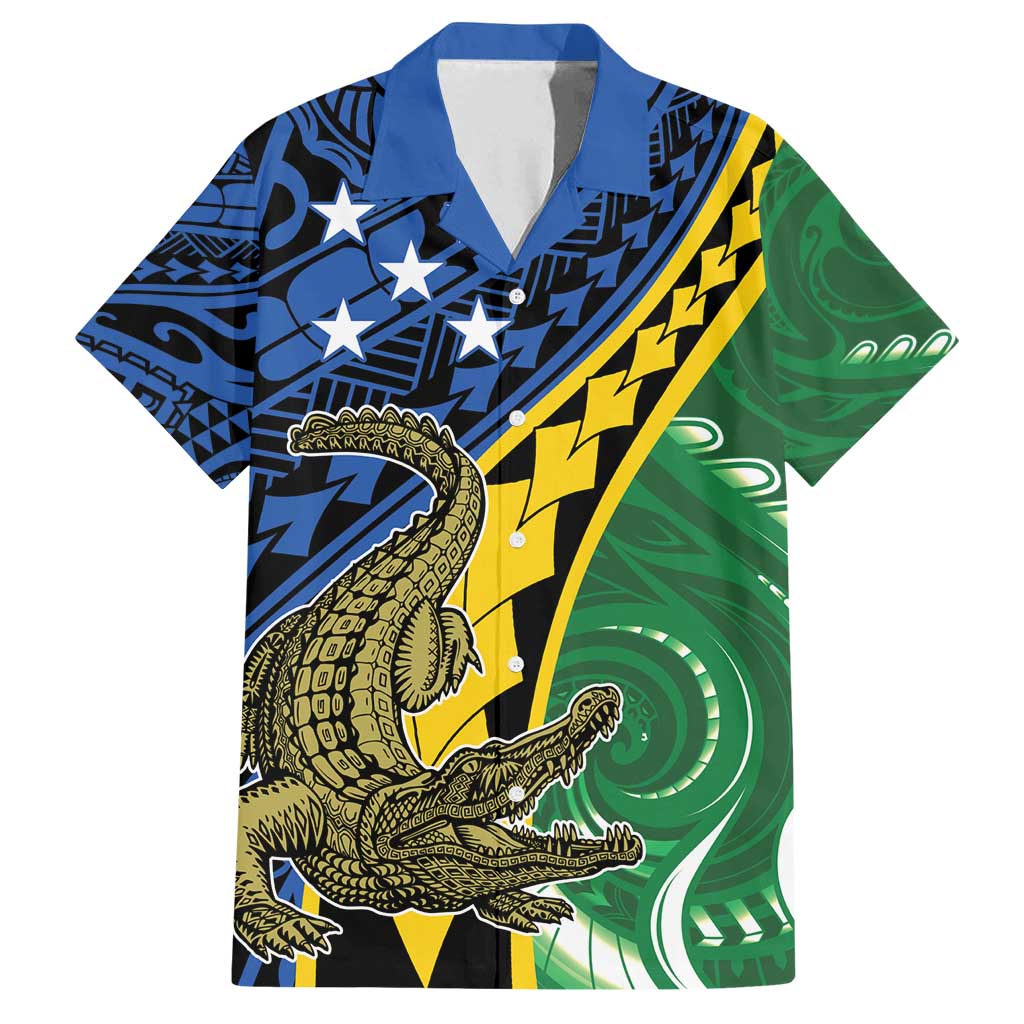 Personalised Crocodile and Shark Solomon Islands Family Matching Summer Maxi Dress and Hawaiian Shirt Polynesian Tribal Tattoo LT9 Dad's Shirt - Short Sleeve Green - Polynesian Pride