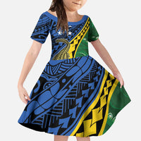 Personalised Crocodile and Shark Solomon Islands Family Matching Tank Maxi Dress and Hawaiian Shirt Polynesian Tribal Tattoo LT9 Daughter's Dress Green - Polynesian Pride