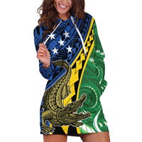 Personalised Crocodile and Shark Solomon Islands Hoodie Dress Polynesian Tribal Tattoo LT9 Green - Polynesian Pride