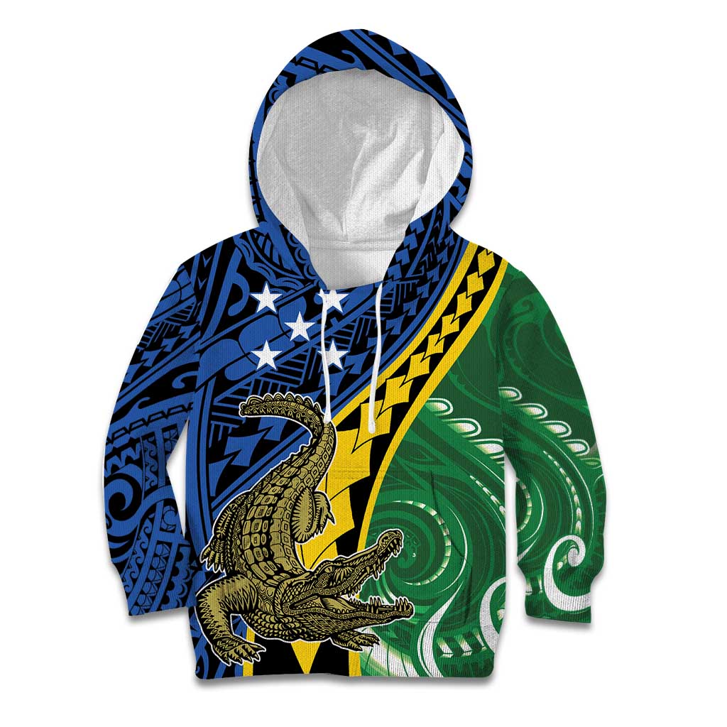 Personalised Crocodile and Shark Solomon Islands Kid Hoodie Polynesian Tribal Tattoo