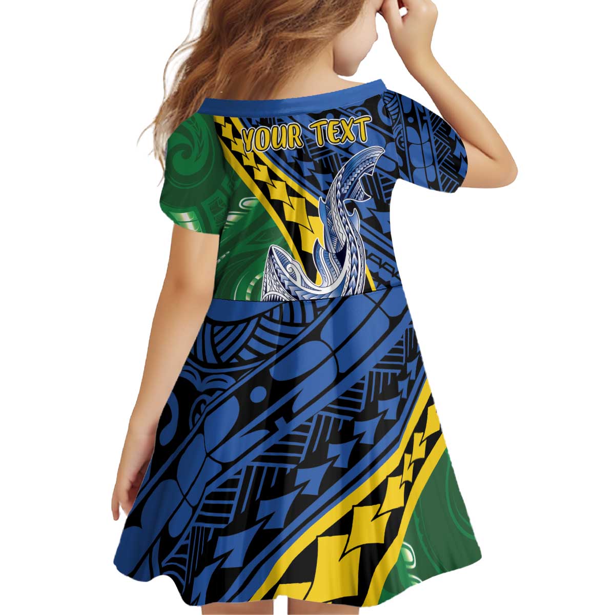 Personalised Crocodile and Shark Solomon Islands Kid Short Sleeve Dress Polynesian Tribal Tattoo LT9 - Polynesian Pride