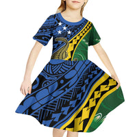 Personalised Crocodile and Shark Solomon Islands Kid Short Sleeve Dress Polynesian Tribal Tattoo LT9 - Polynesian Pride