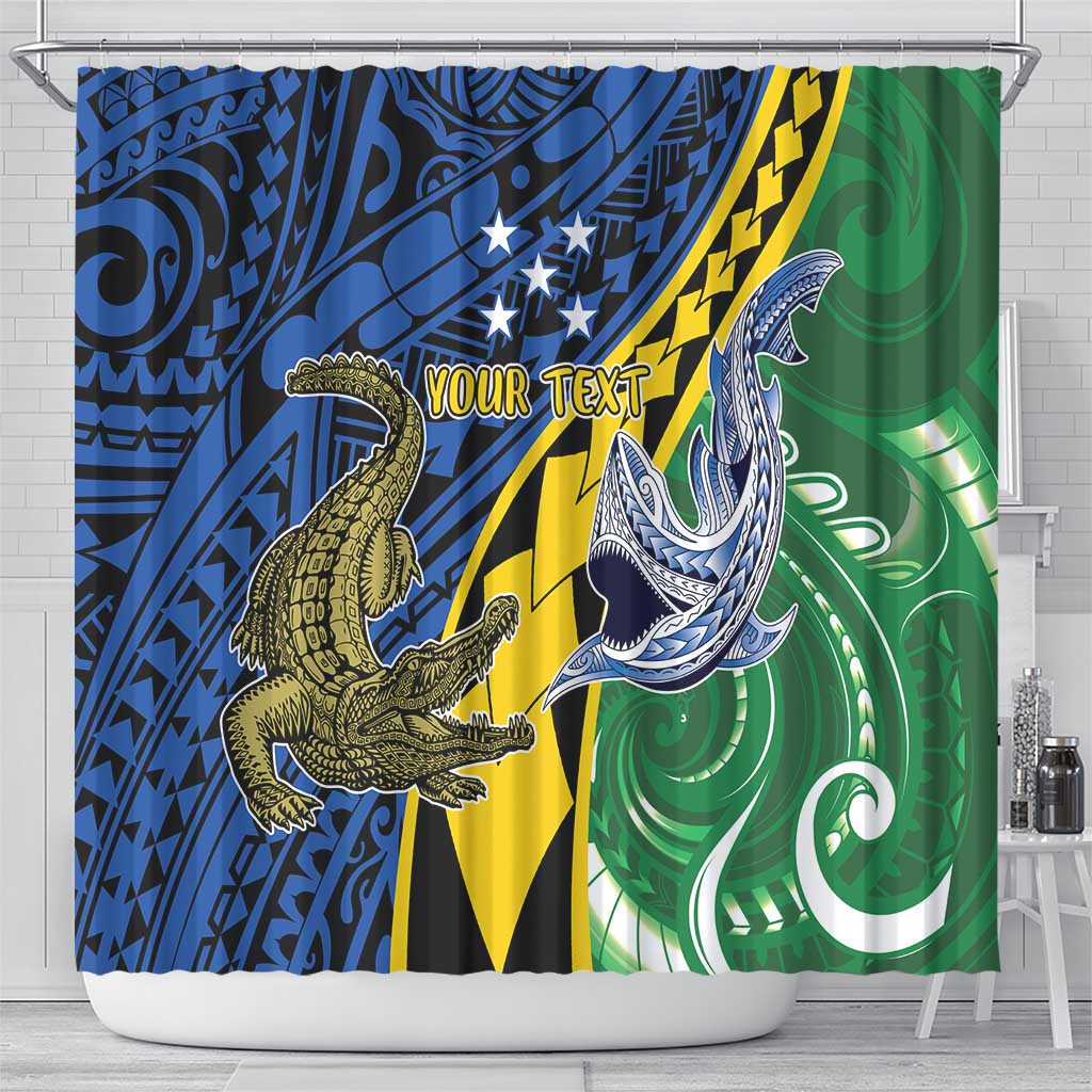 Personalised Crocodile and Shark Solomon Islands Shower Curtain Polynesian Tribal Tattoo