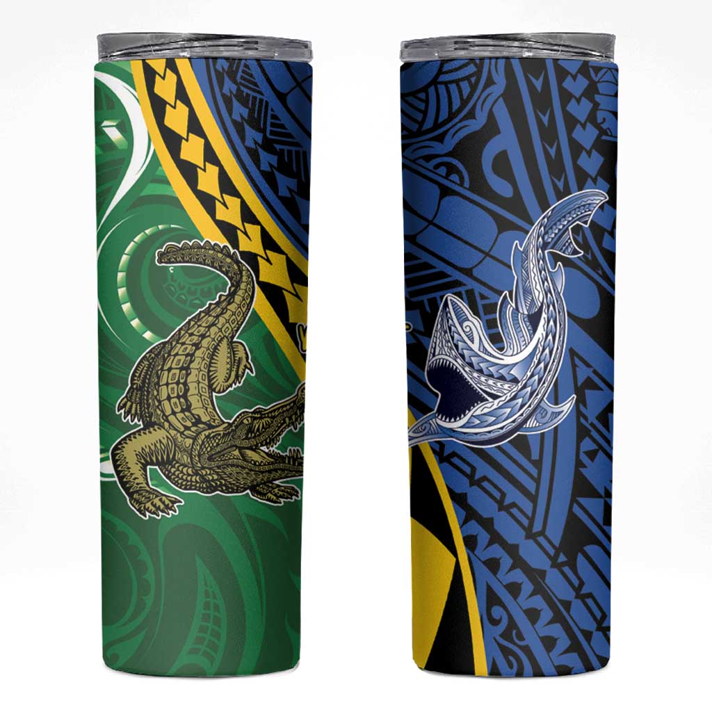 Personalised Crocodile and Shark Solomon Islands Skinny Tumbler Polynesian Tribal Tattoo LT9 Green - Polynesian Pride