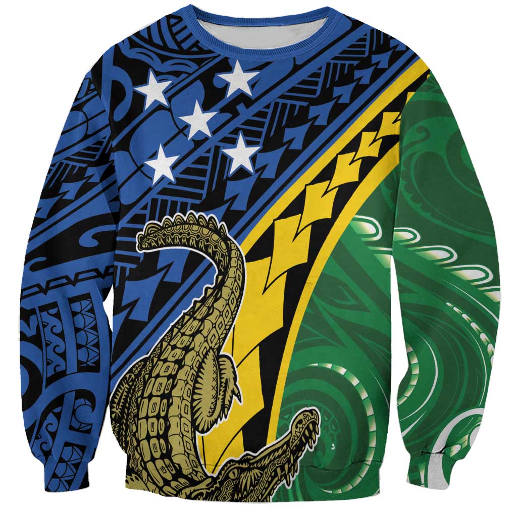 Personalised Crocodile and Shark Solomon Islands Sweatshirt Polynesian Tribal Tattoo