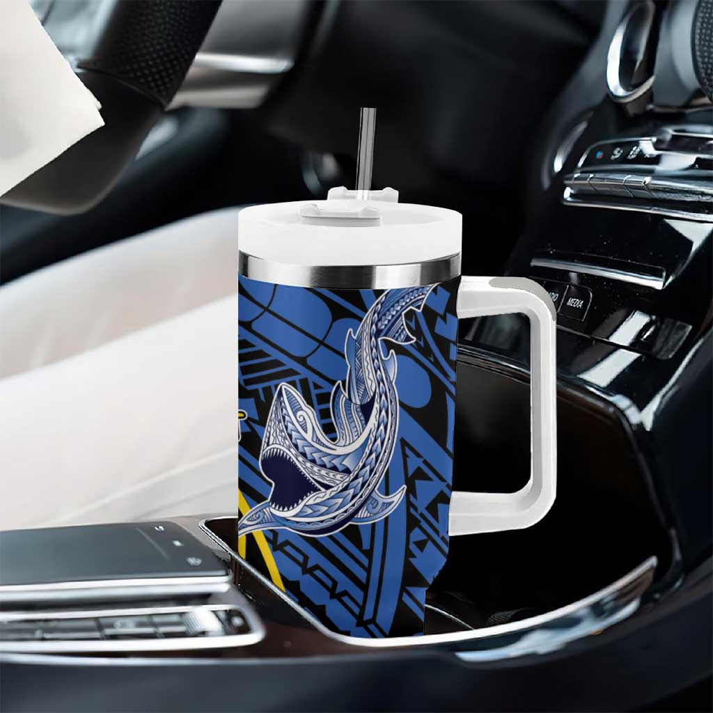 Personalised Crocodile and Shark Solomon Islands Tumbler With Handle Polynesian Tribal Tattoo