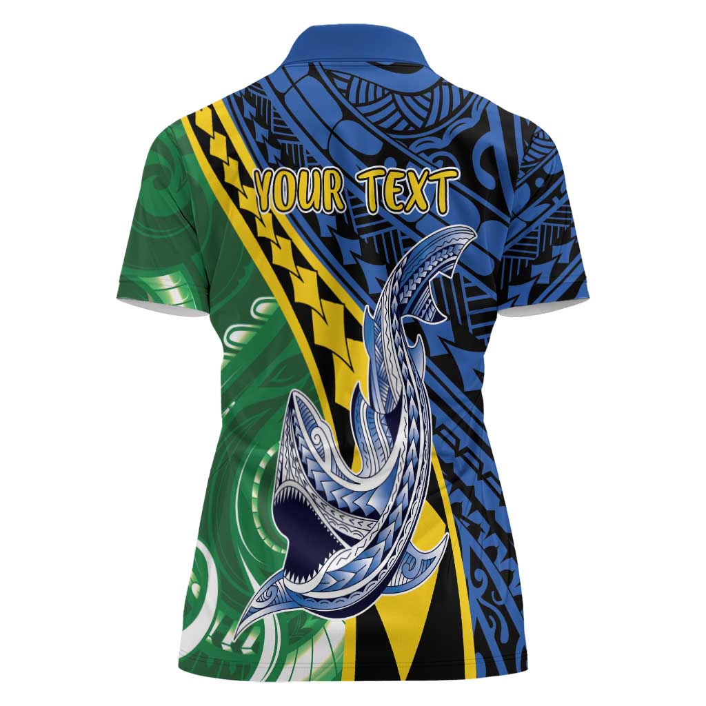 Personalised Crocodile and Shark Solomon Islands Women Polo Shirt Polynesian Tribal Tattoo