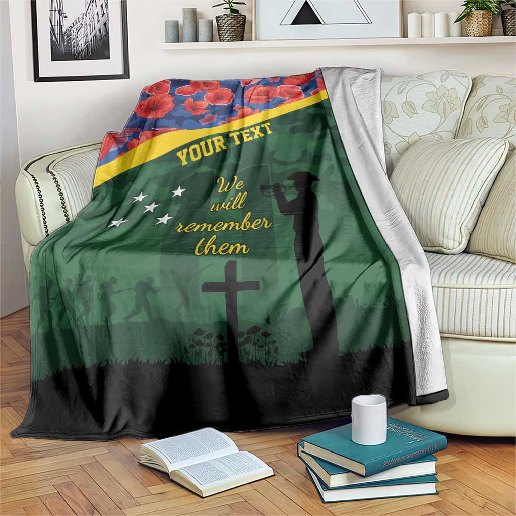 Personalised Solomon Islands Remembrance Day Blanket We Will Remember Them with Camouflage Style LT9 Green - Polynesian Pride