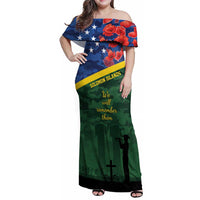 Personalised Solomon Islands Remembrance Day Family Matching Off Shoulder Maxi Dress and Hawaiian Shirt We Will Remember Them with Camouflage Style LT9 Mom's Dress Green - Polynesian Pride
