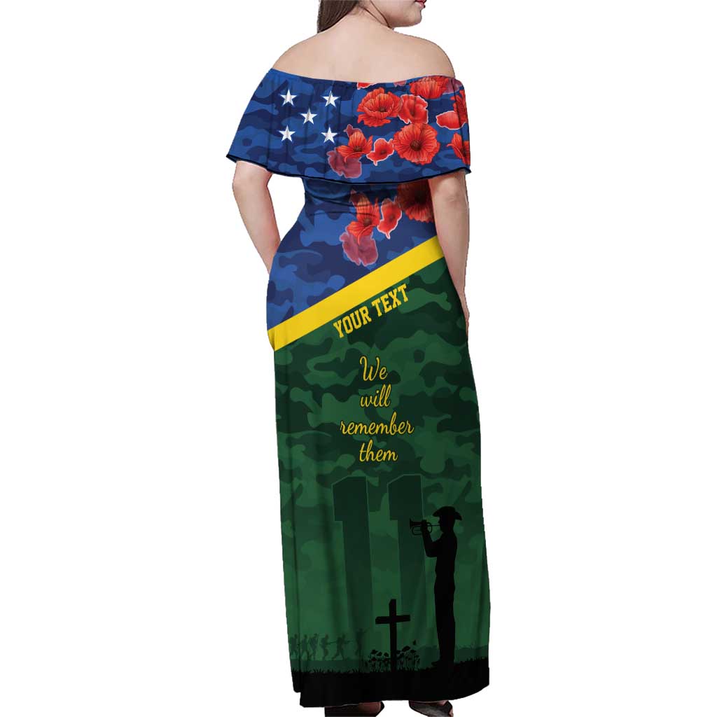 Personalised Solomon Islands Remembrance Day Family Matching Off Shoulder Maxi Dress and Hawaiian Shirt We Will Remember Them with Camouflage Style LT9 - Polynesian Pride