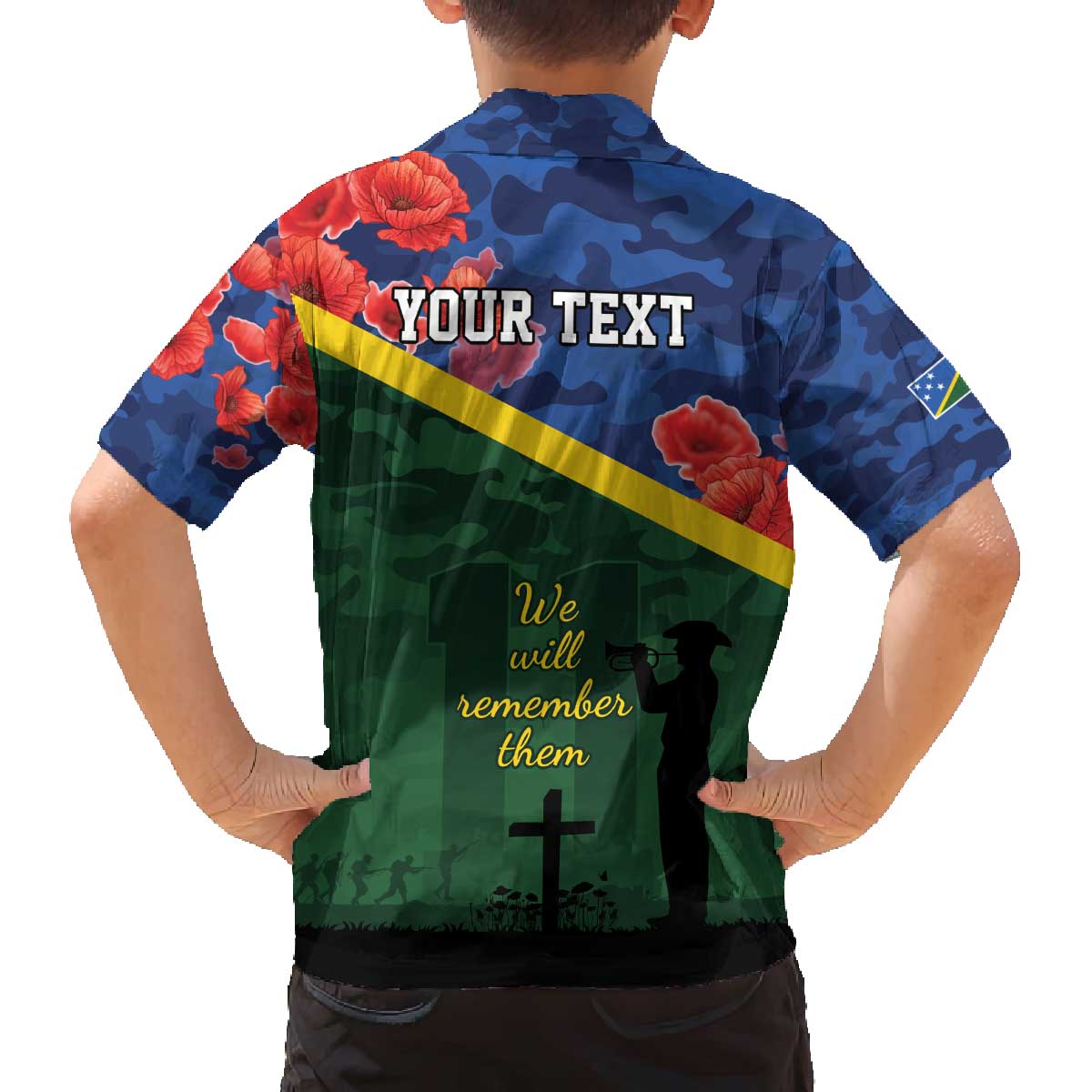 Personalised Solomon Islands Remembrance Day Family Matching Off Shoulder Short Dress and Hawaiian Shirt We Will Remember Them with Camouflage Style LT9 - Polynesian Pride