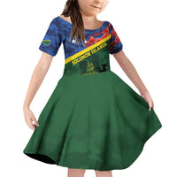 Personalised Solomon Islands Remembrance Day Family Matching Off Shoulder Short Dress and Hawaiian Shirt We Will Remember Them with Camouflage Style LT9 Daughter's Dress Green - Polynesian Pride