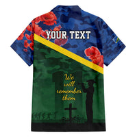 Personalised Solomon Islands Remembrance Day Family Matching Off Shoulder Short Dress and Hawaiian Shirt We Will Remember Them with Camouflage Style LT9 - Polynesian Pride