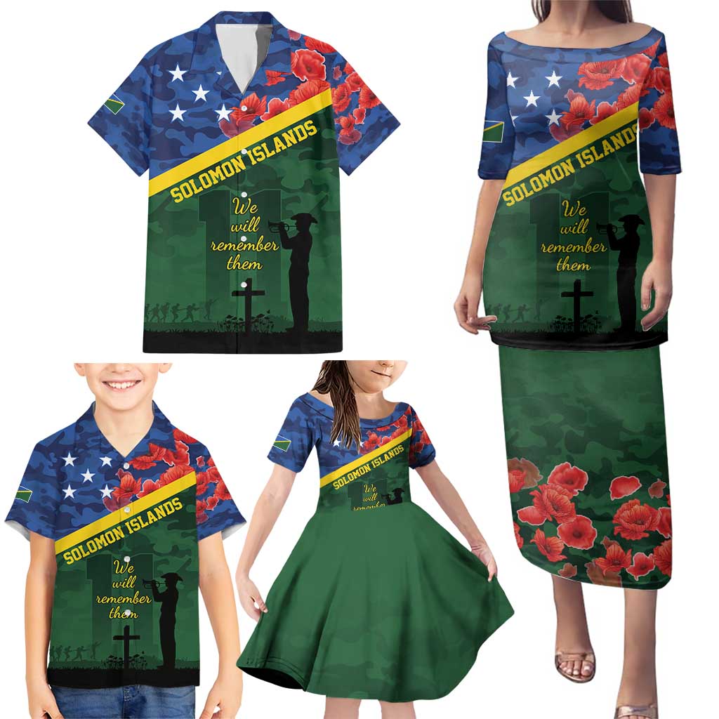 Personalised Solomon Islands Remembrance Day Family Matching Puletasi and Hawaiian Shirt We Will Remember Them with Camouflage Style LT9 - Polynesian Pride