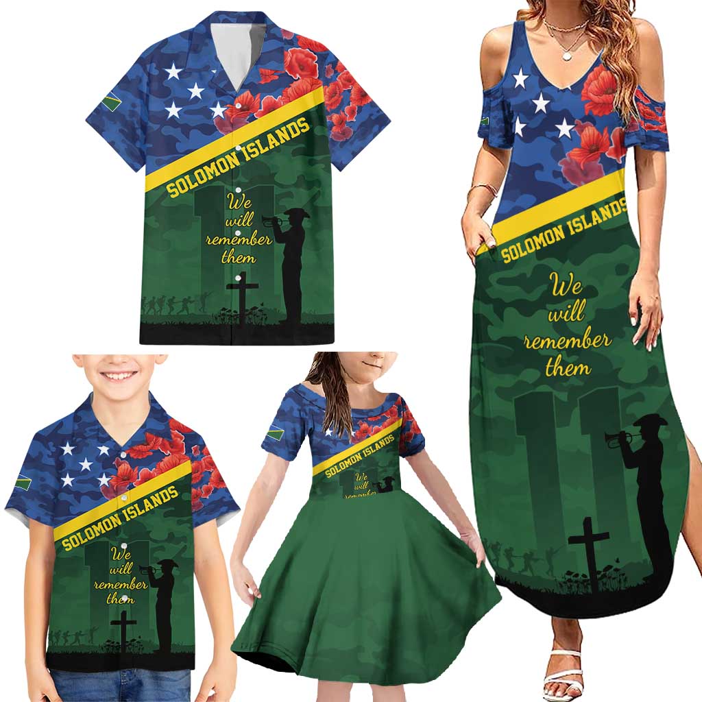 Personalised Solomon Islands Remembrance Day Family Matching Summer Maxi Dress and Hawaiian Shirt We Will Remember Them with Camouflage Style LT9 - Polynesian Pride