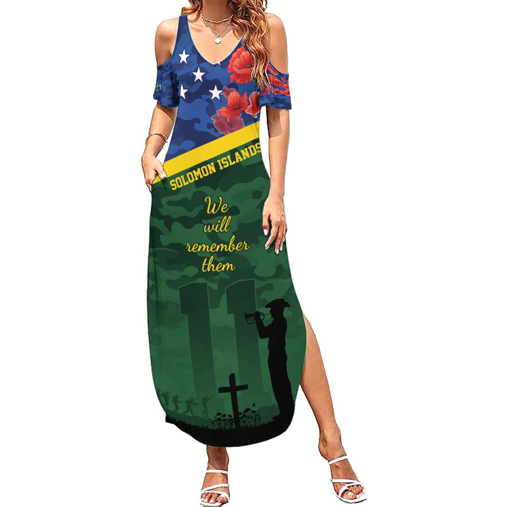 Personalised Solomon Islands Remembrance Day Family Matching Summer Maxi Dress and Hawaiian Shirt We Will Remember Them with Camouflage Style LT9 Mom's Dress Green - Polynesian Pride