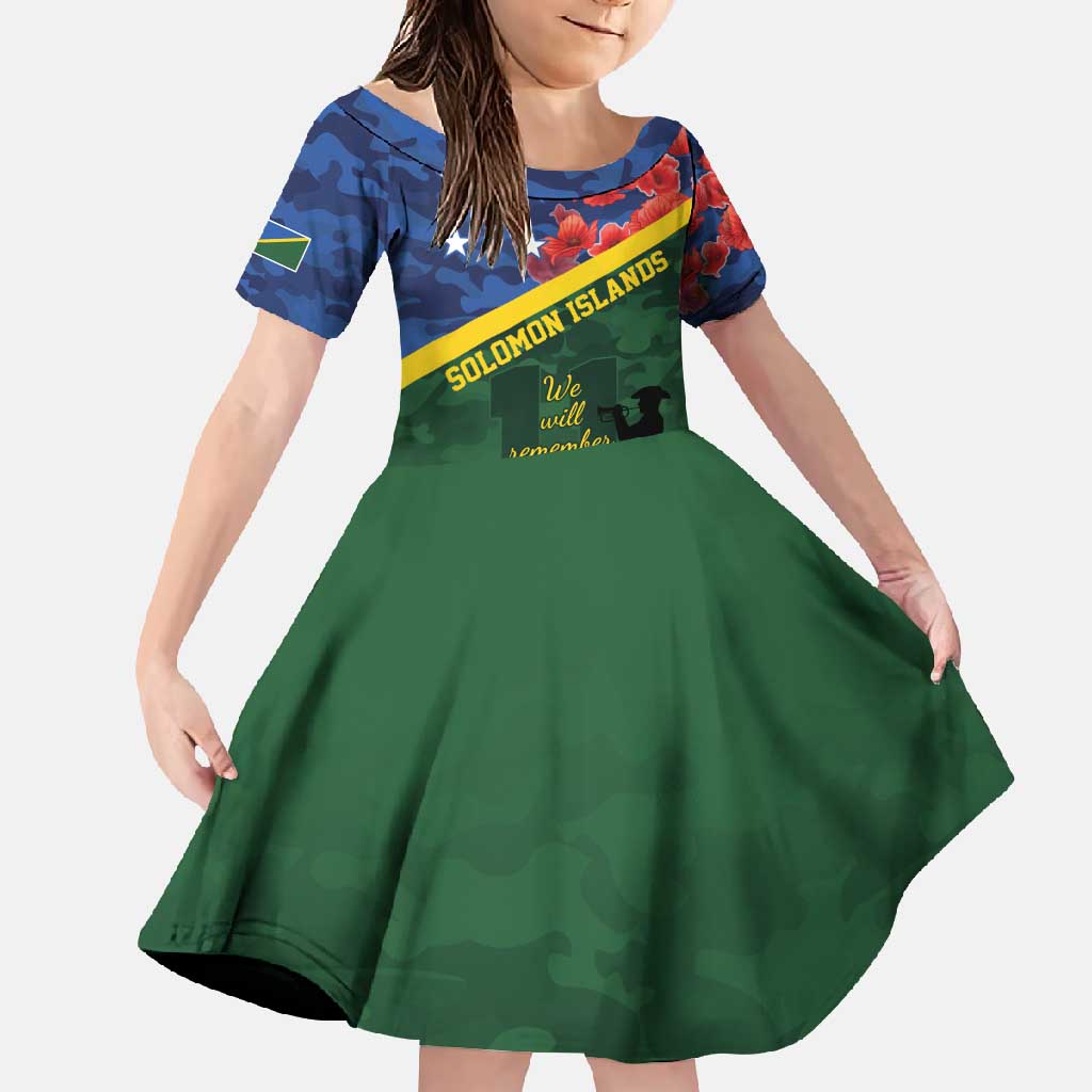 Personalised Solomon Islands Remembrance Day Family Matching Tank Maxi Dress and Hawaiian Shirt We Will Remember Them with Camouflage Style LT9 Daughter's Dress Green - Polynesian Pride