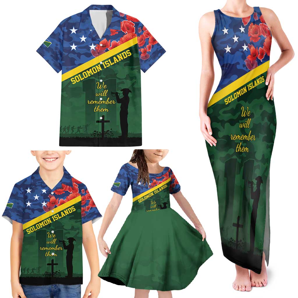 Personalised Solomon Islands Remembrance Day Family Matching Tank Maxi Dress and Hawaiian Shirt We Will Remember Them with Camouflage Style LT9 - Polynesian Pride
