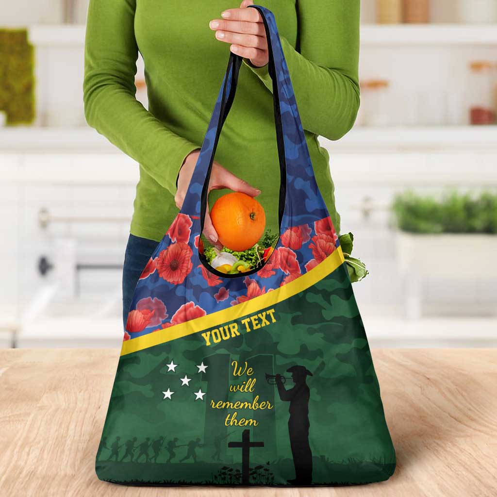 Personalised Solomon Islands Remembrance Day Grocery Bag We Will Remember Them with Camouflage Style