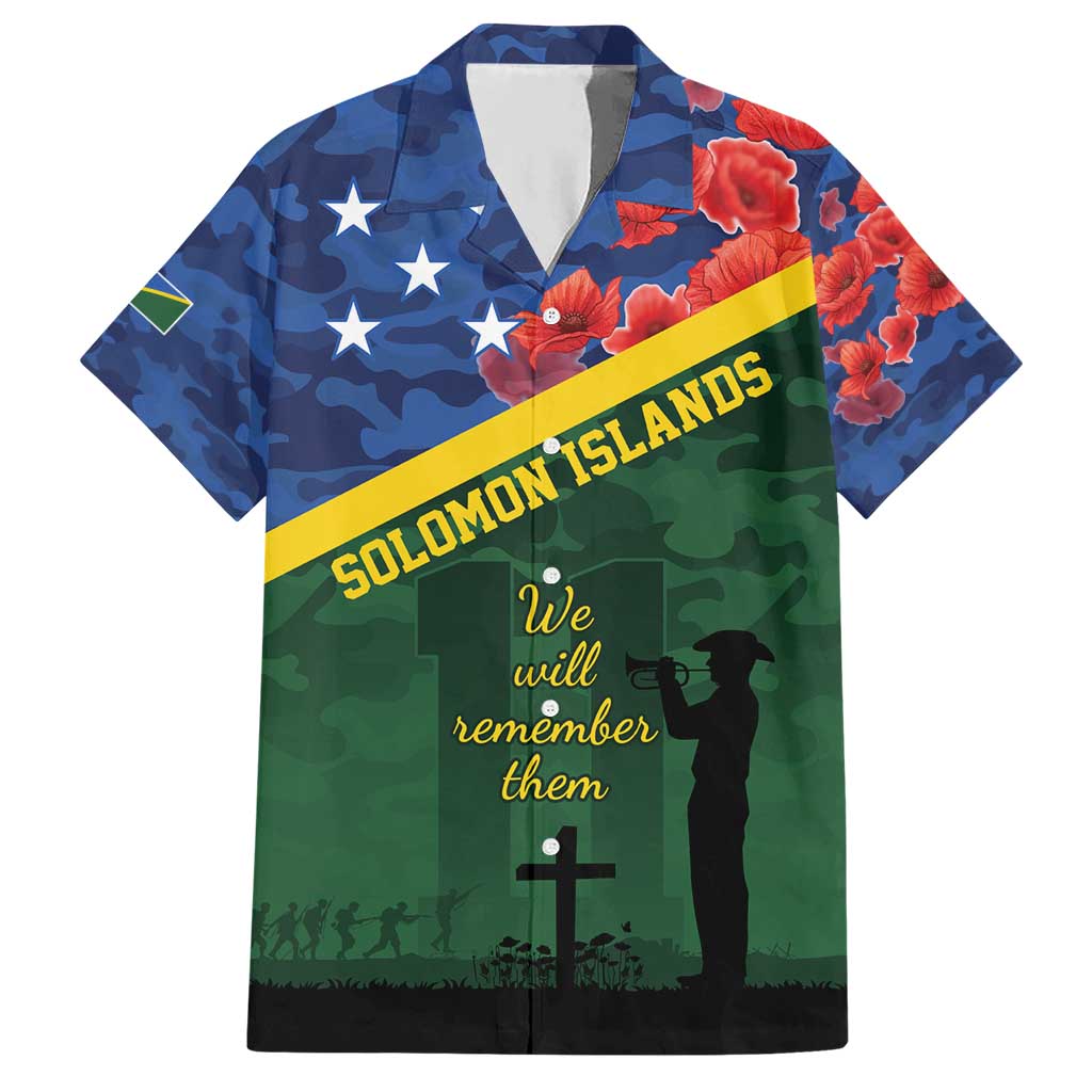 Personalised Solomon Islands Remembrance Day Hawaiian Shirt We Will Remember Them with Camouflage Style