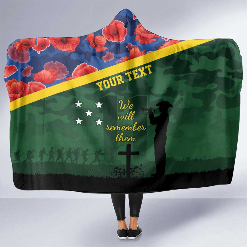 Personalised Solomon Islands Remembrance Day Hooded Blanket We Will Remember Them with Camouflage Style