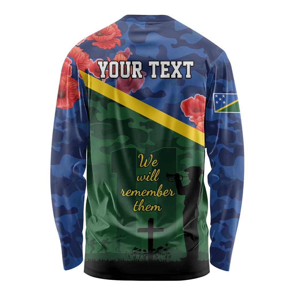 Personalised Solomon Islands Remembrance Day Long Sleeve Shirt We Will Remember Them with Camouflage Style