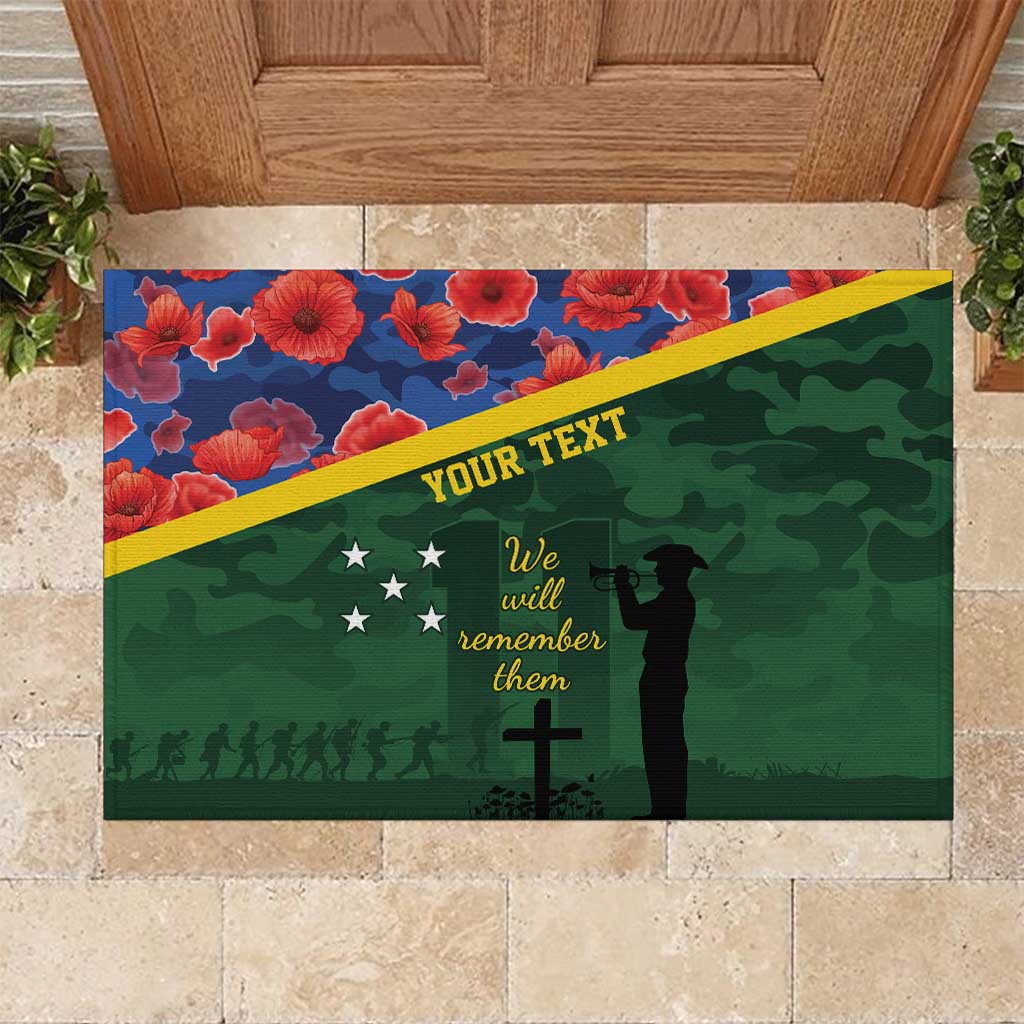Personalised Solomon Islands Remembrance Day Rubber Doormat We Will Remember Them with Camouflage Style