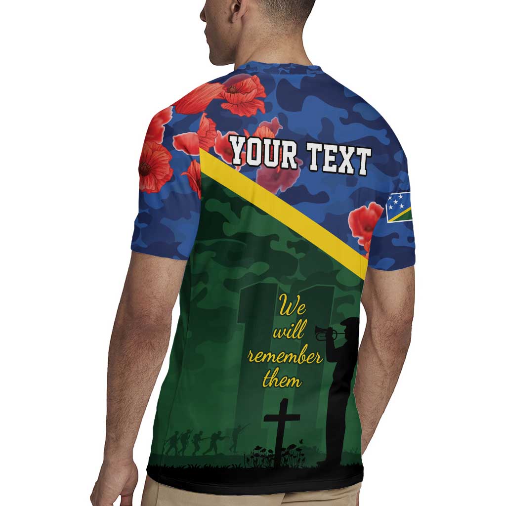 Personalised Solomon Islands Remembrance Day Rugby Jersey We Will Remember Them with Camouflage Style