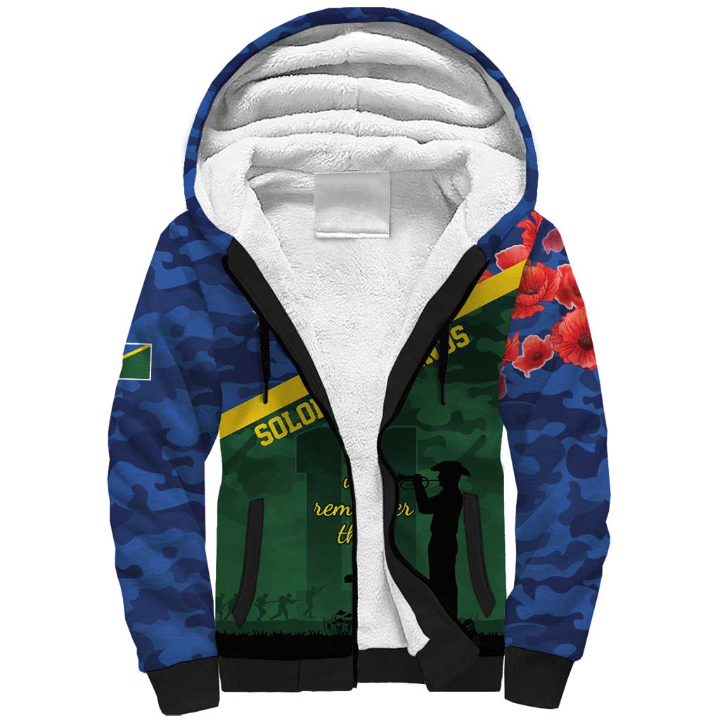 Personalised Solomon Islands Remembrance Day Sherpa Hoodie We Will Remember Them with Camouflage Style