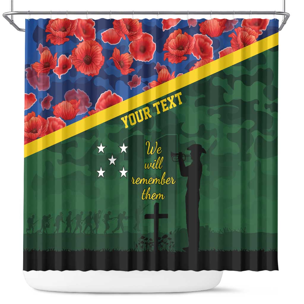 Personalised Solomon Islands Remembrance Day Shower Curtain We Will Remember Them with Camouflage Style