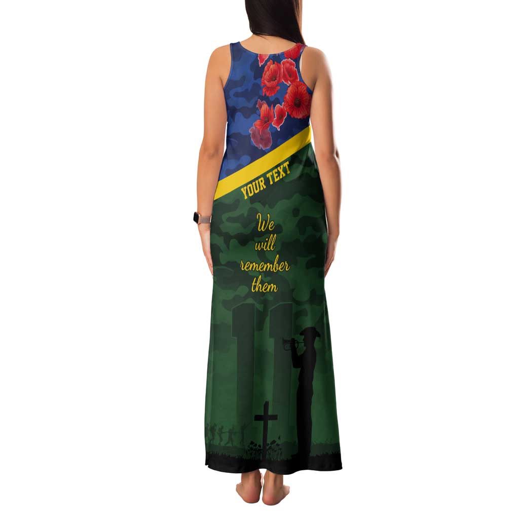 Personalised Solomon Islands Remembrance Day Tank Maxi Dress We Will Remember Them with Camouflage Style LT9 - Polynesian Pride