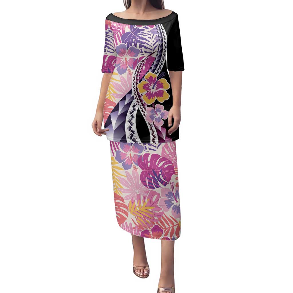 Aloha Vintage Hibiscus Lei Seamless Pattern Family Matching Puletasi and Hawaiian Shirt - Polynesian Pride