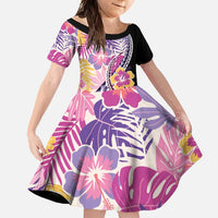 Aloha Vintage Hibiscus Lei Seamless Pattern Family Matching Short Sleeve Bodycon Dress and Hawaiian Shirt - Polynesian Pride