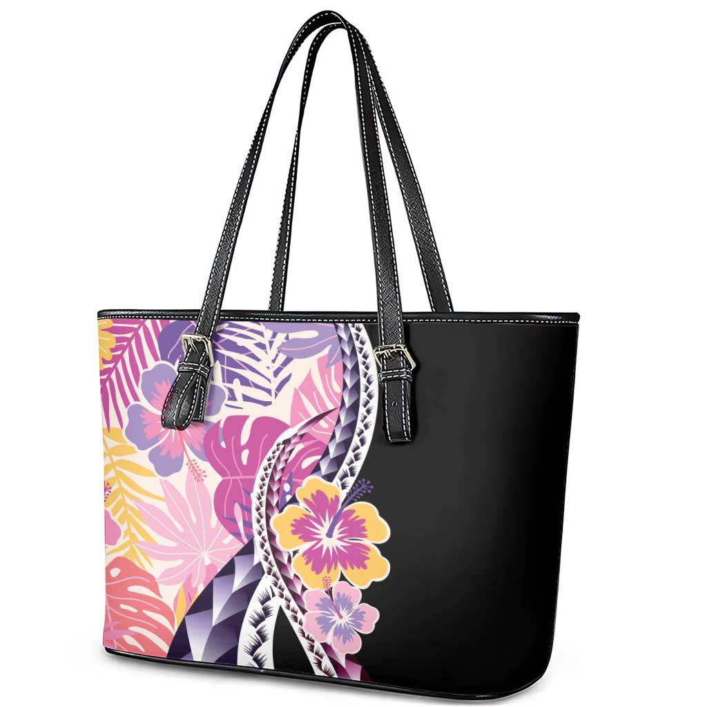 Aloha Vintage Hibiscus Lei Seamless Pattern Leather Tote Bag LT9 - Polynesian Pride