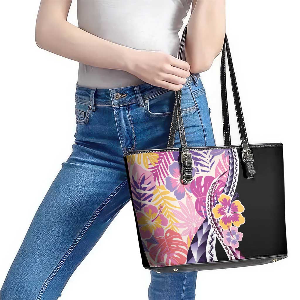 Aloha Vintage Hibiscus Lei Seamless Pattern Leather Tote Bag LT9 - Polynesian Pride