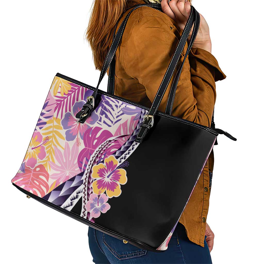 Aloha Vintage Hibiscus Lei Seamless Pattern Leather Tote Bag LT9 - Polynesian Pride