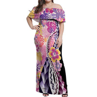 Aloha Vintage Hibiscus Lei Seamless Pattern Off Shoulder Maxi Dress LT9 Women Pink - Polynesian Pride