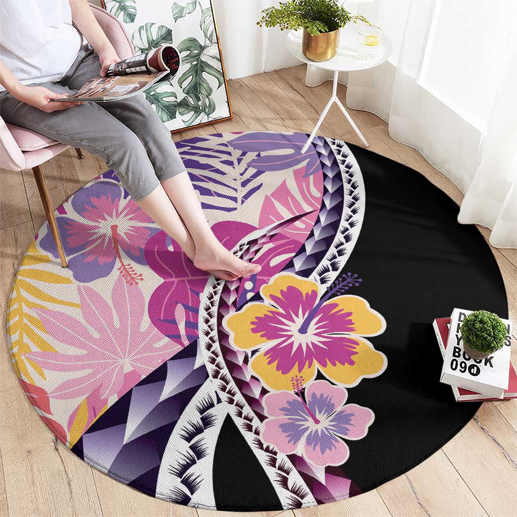 Aloha Vintage Hibiscus Lei Seamless Pattern Round Carpet LT9 - Polynesian Pride