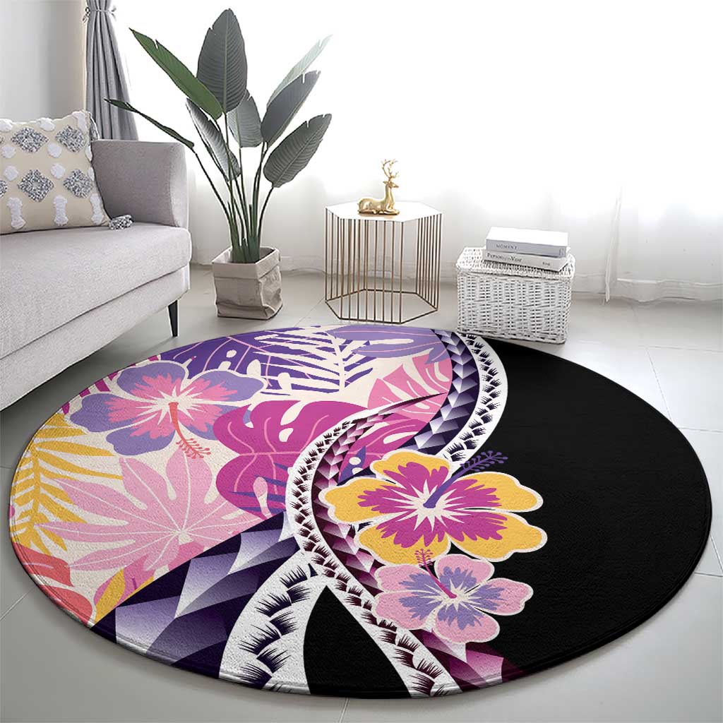 Aloha Vintage Hibiscus Lei Seamless Pattern Round Carpet LT9 - Polynesian Pride