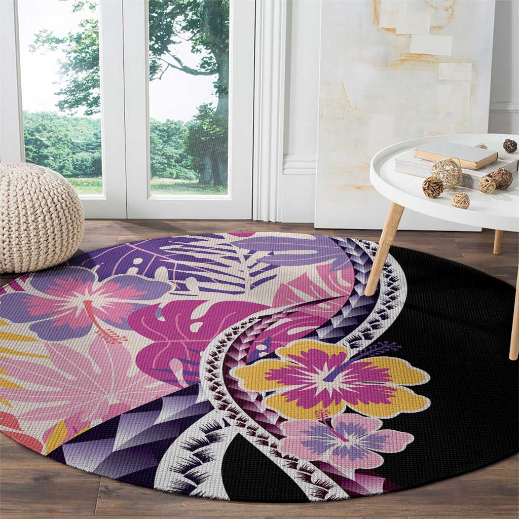 Aloha Vintage Hibiscus Lei Seamless Pattern Round Carpet LT9 - Polynesian Pride