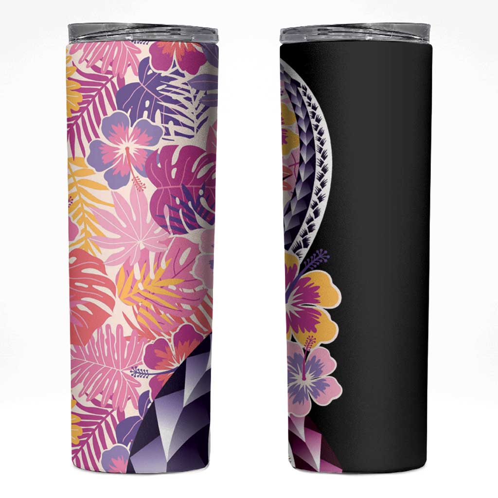 Aloha Vintage Hibiscus Lei Seamless Pattern Skinny Tumbler - Polynesian Pride
