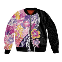 Aloha Vintage Hibiscus Lei Seamless Pattern Sleeve Zip Bomber Jacket LT9 Unisex Pink - Polynesian Pride
