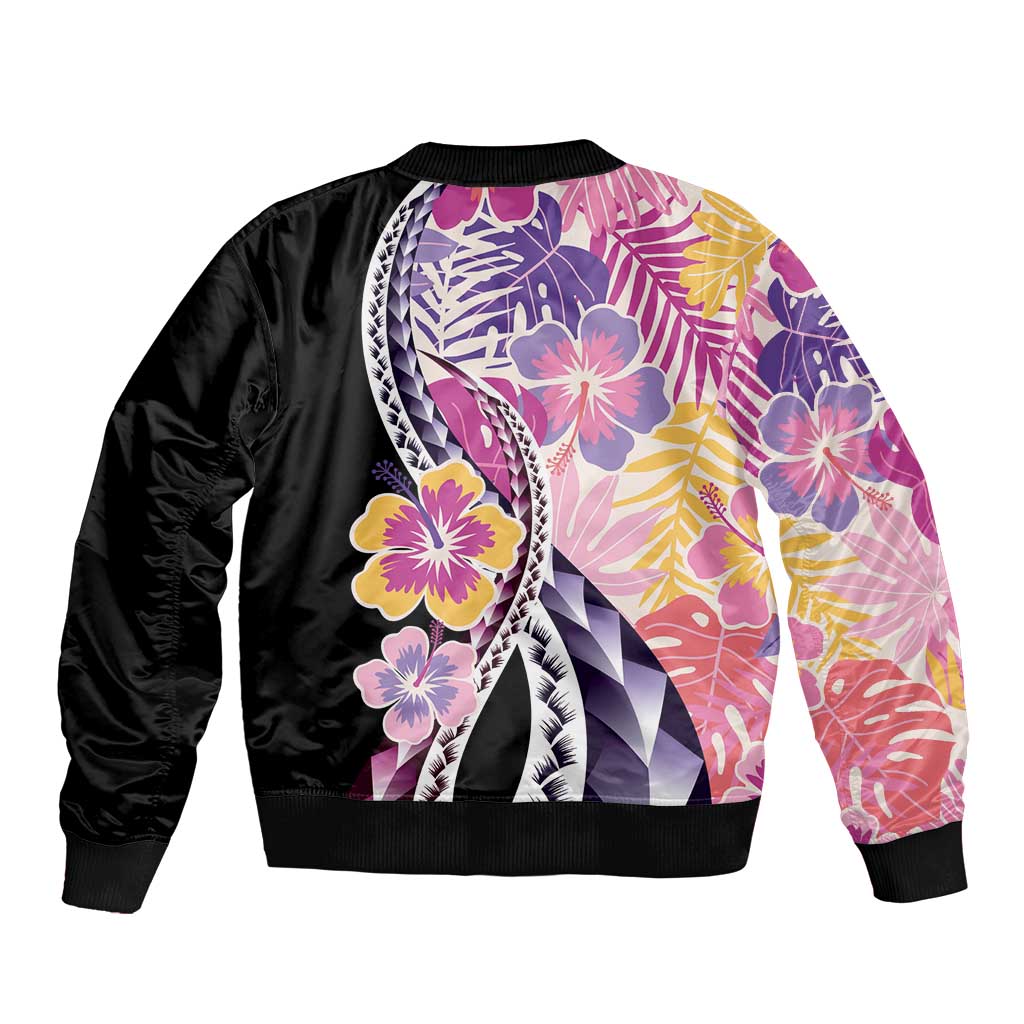 Aloha Vintage Hibiscus Lei Seamless Pattern Sleeve Zip Bomber Jacket LT9 - Polynesian Pride