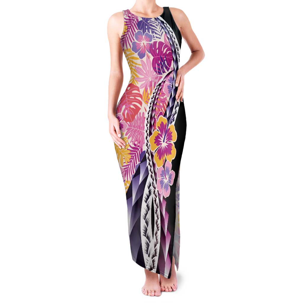 Aloha Vintage Hibiscus Lei Seamless Pattern Tank Maxi Dress LT9 Women Pink - Polynesian Pride