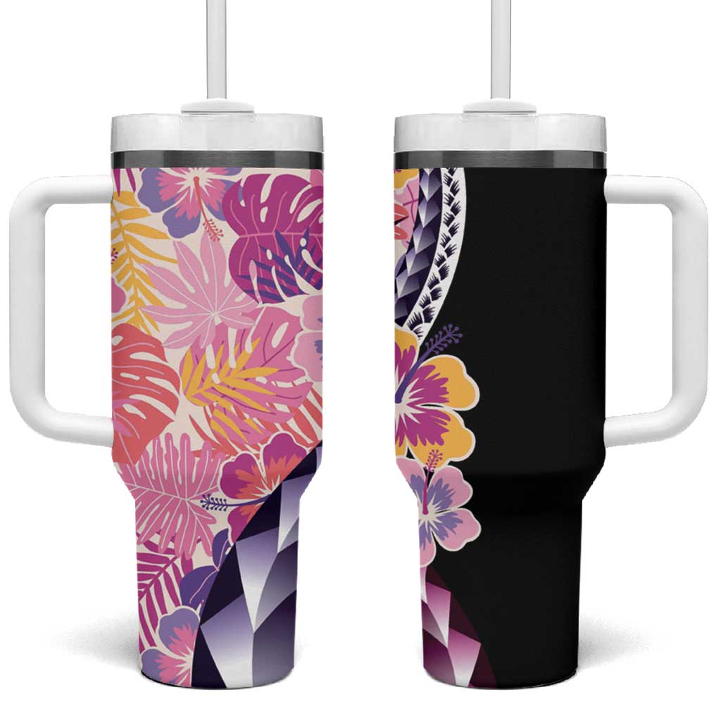 Aloha Vintage Hibiscus Lei Seamless Pattern Tumbler With Handle LT9 One Size: 40 oz Pink - Polynesian Pride